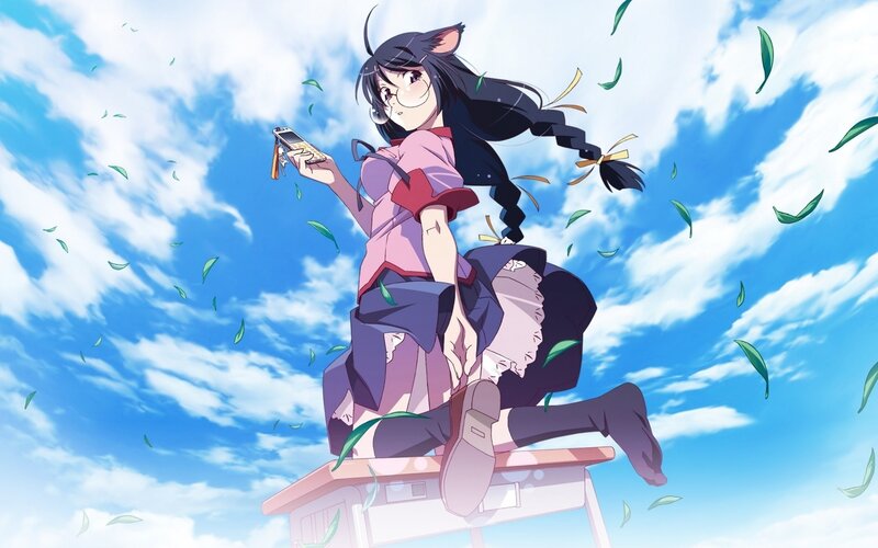 Anime Girl with Cat Ears — Blue, Playful, Afternoon, Cell Phone