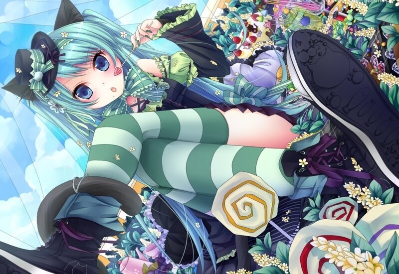 Anime Girl with Cat Ears — Blue, Playful, Afternoon, Digital Art