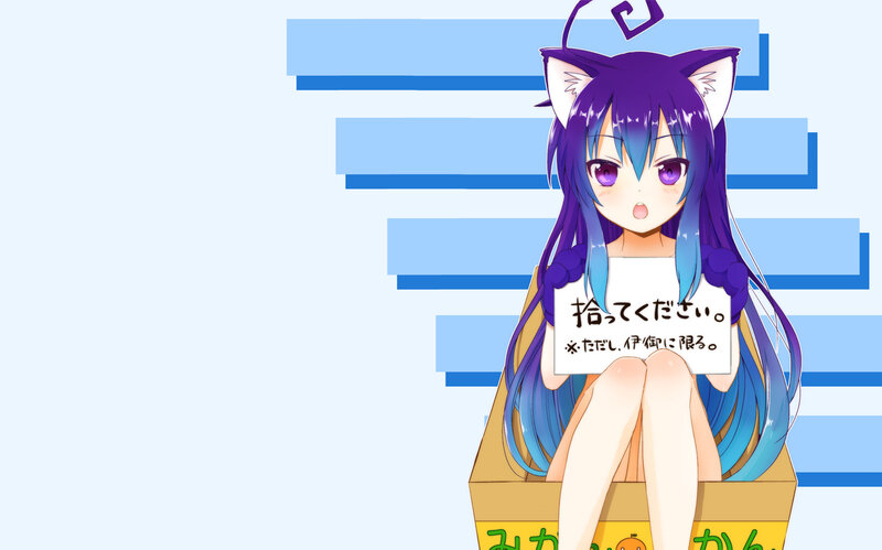 Anime Girl with Cat Ears — Blue, Playful, Cat Ears, Card