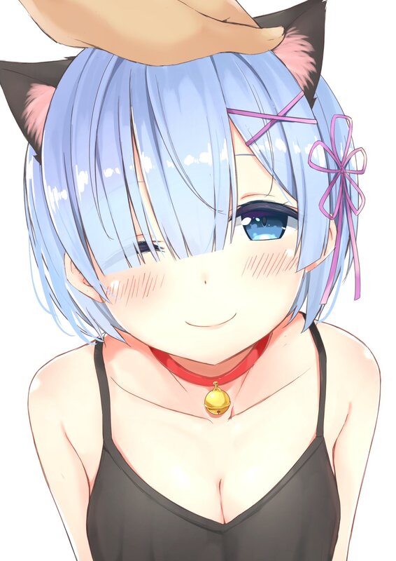 Anime Girl with Cat Ears — Blue, Playful, Cat Ears, Choker