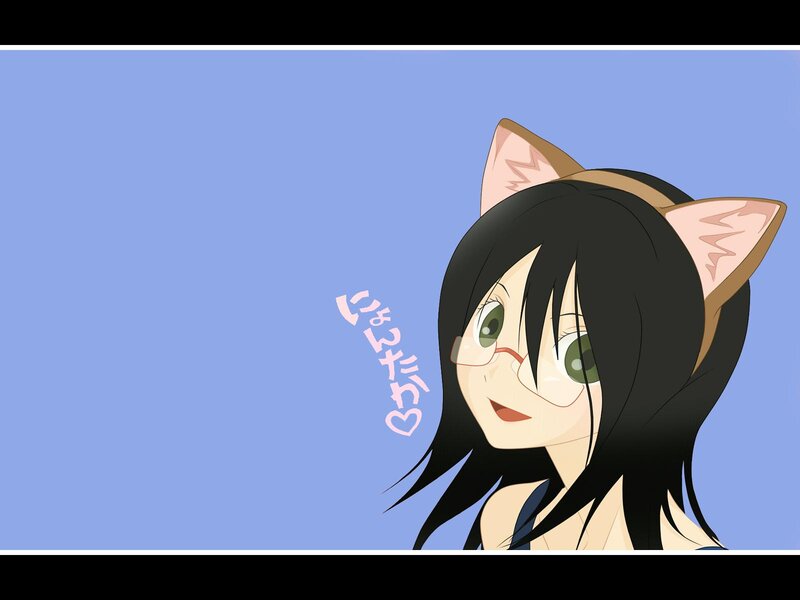 Anime Girl with Cat Ears — Blue, Playful, Cat Ears, Glasses