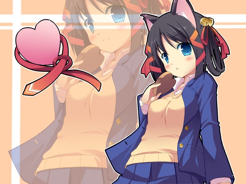 Anime Girl with Cat Ears — Blue, Playful, Cat Ears, Heart