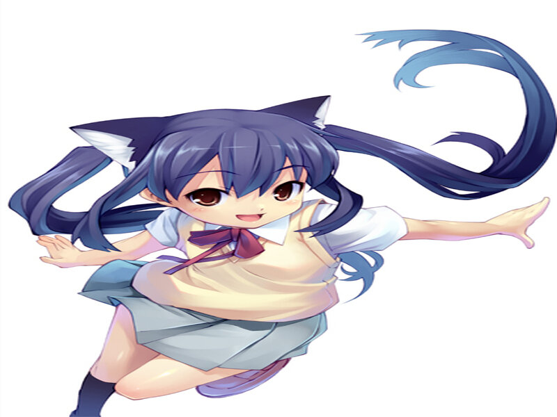 Anime Girl with Cat Ears — Blue, Playful, Cat Ears, School Uniform