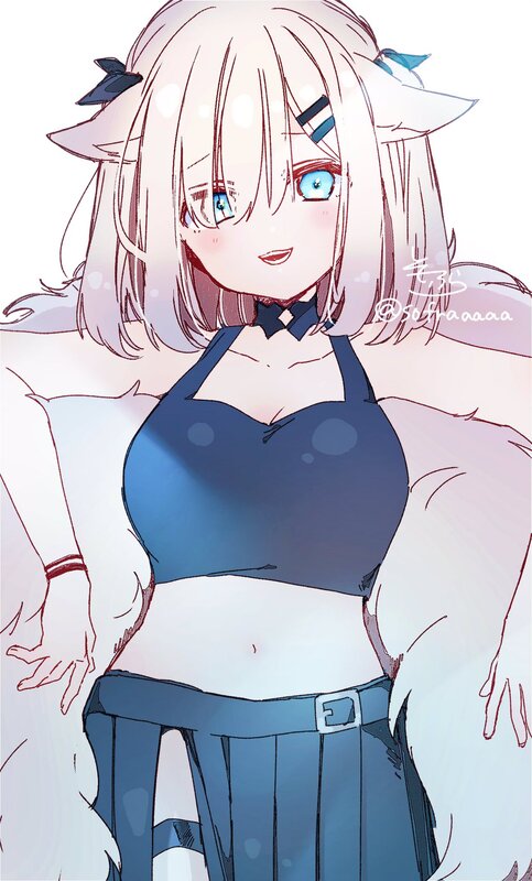 Anime Girl with Cat Ears — Blue, Playful, Manga