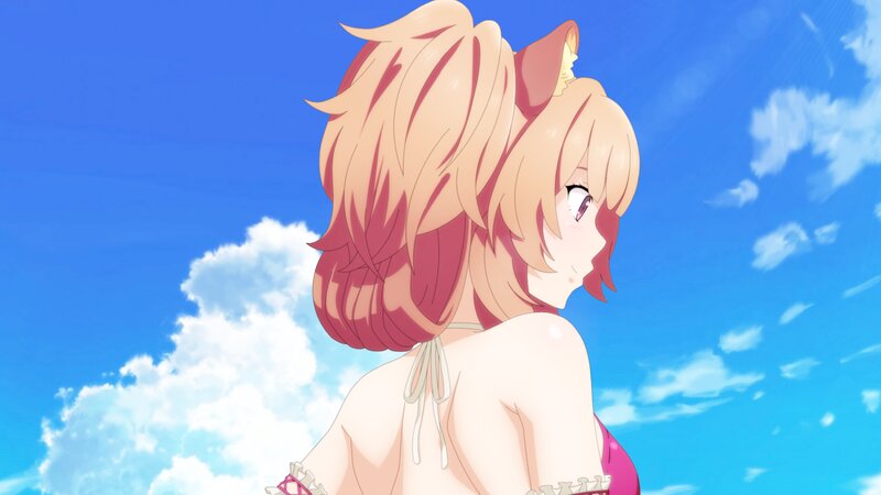 Anime Girl with Cat Ears — Blue, Serene, Afternoon, Cat Ears, Back View