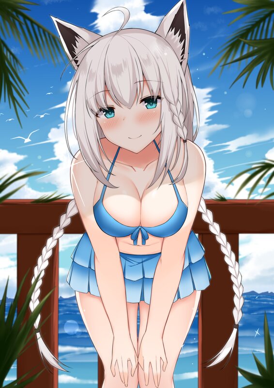 Anime Girl with Cat Ears — Blue, Serene, Afternoon, Cat Ears, Bikini