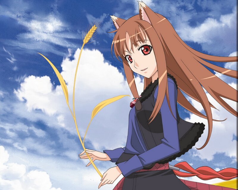 Anime Girl with Cat Ears — Blue, Serene, Afternoon, Wheat Stalk
