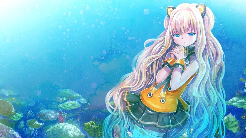 Anime Girl with Cat Ears — Blue, Serene, Digital Art, Cat Ears, Coral Reef