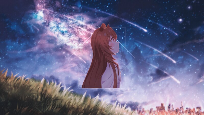 Anime Girl with Cat Ears — Blue, Serene, Night, Digital Art, Cat Ears, Stars