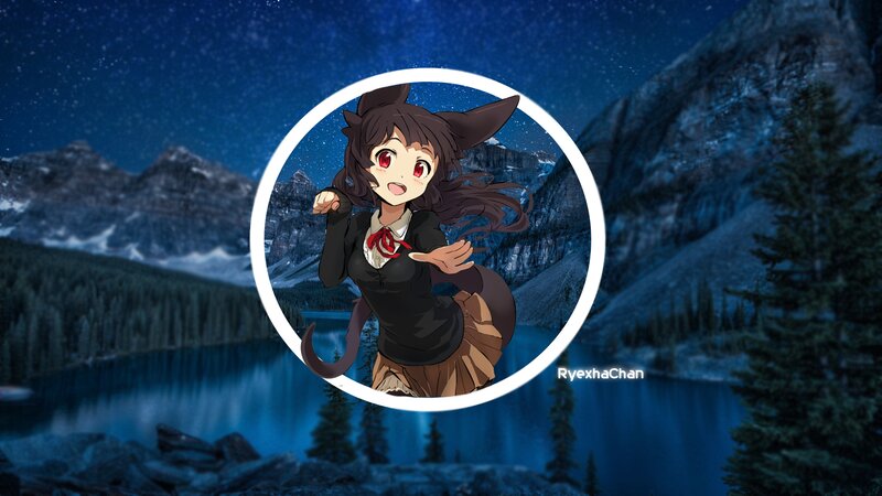 Anime Girl with Cat Ears — Blue, Serene, Night, Digital Art, Mountains