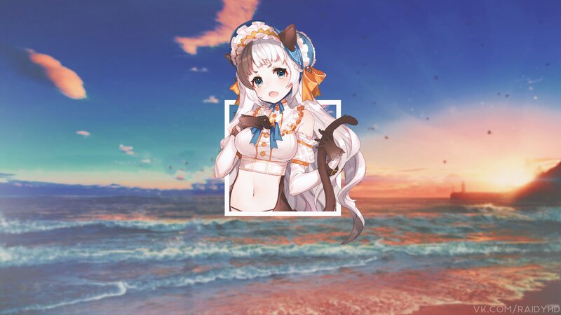 Anime Girl with Cat Ears — Blue, Serene, Sunset, Digital Art