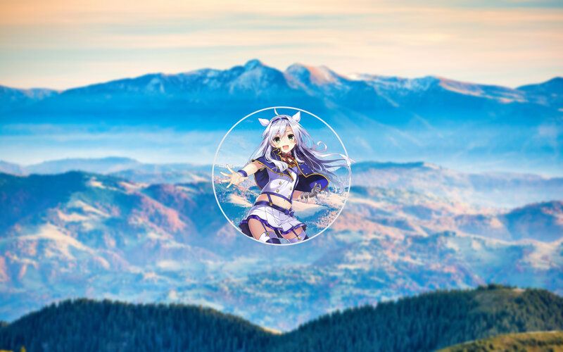 Anime Girl with Cat Ears — Blue, Serene, Sunset
