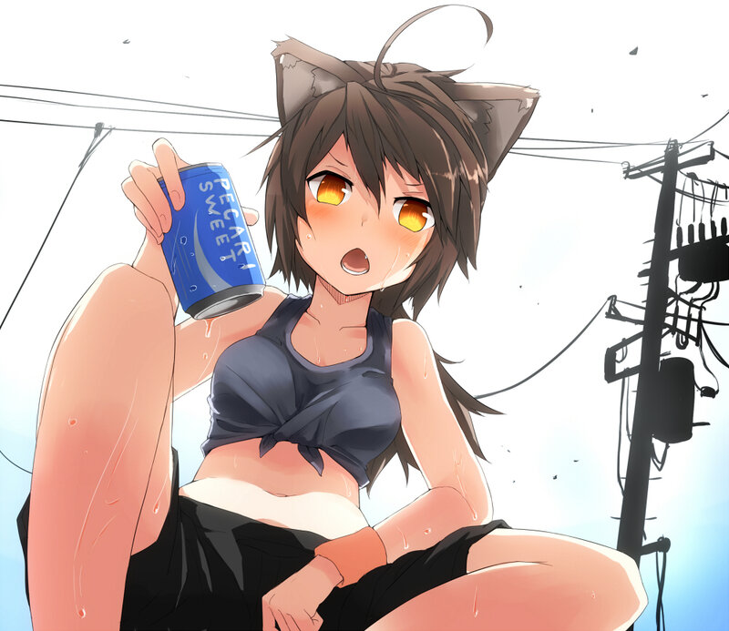 Anime Girl with Cat Ears — Blue, Tired