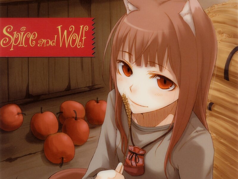 Anime Girl with Cat Ears — Brown, Calm, Autumn, Apples