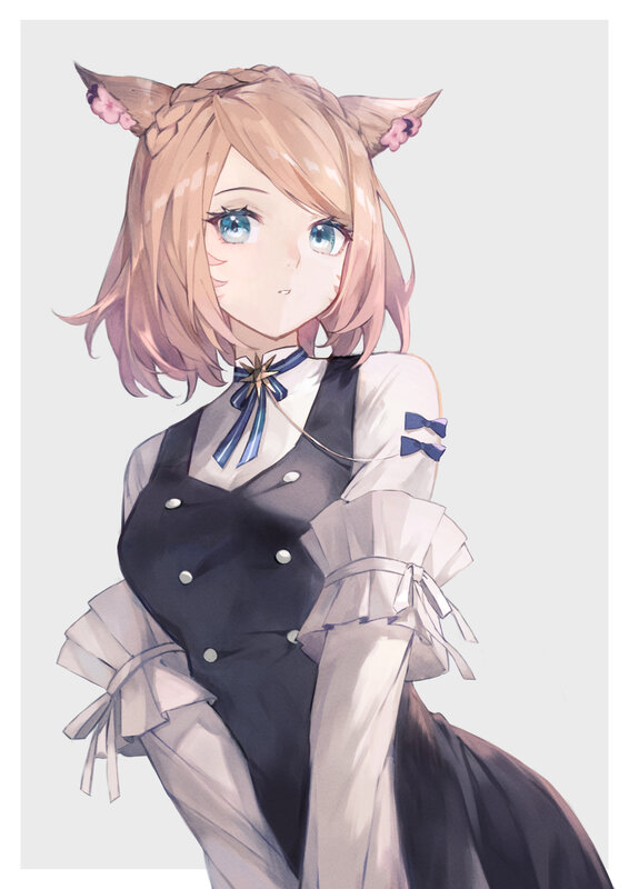 Anime Girl with Cat Ears — Brown, Calm, Digital Art, Cat Ears, Blue Eyes, Braided Hair