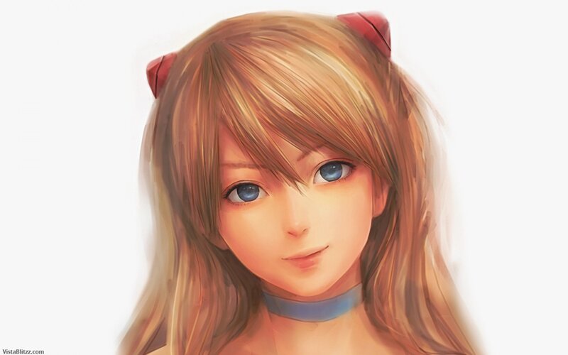Anime Girl with Cat Ears — Brown, Calm, Digital Art, Cat Ears, Blue Eyes, Choker