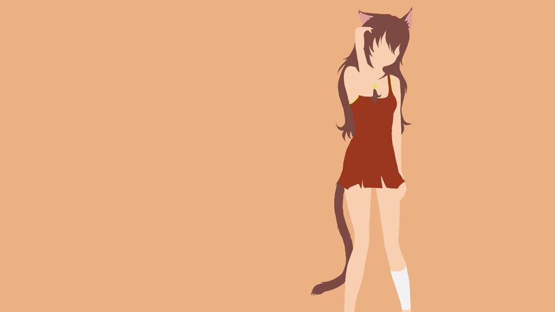 Anime Girl with Cat Ears — Brown, Calm, Digital Art, Cat Ears, Tail