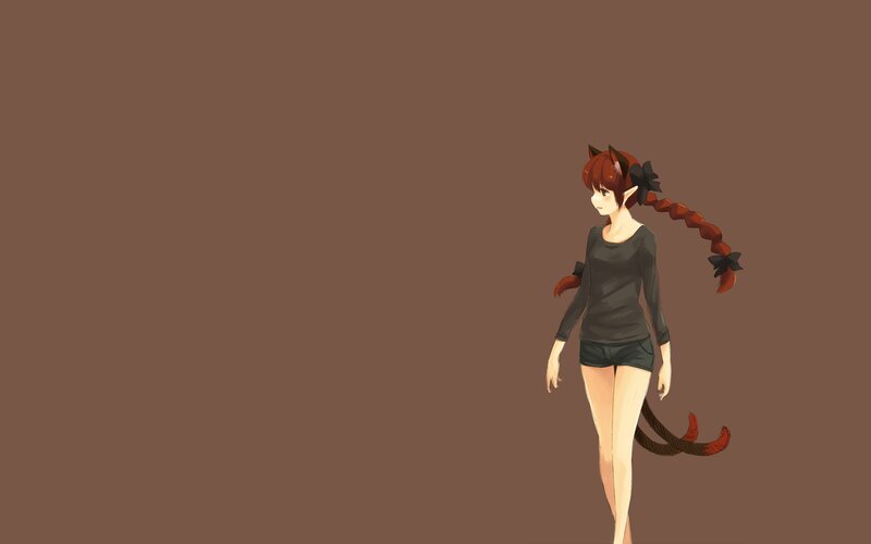 Anime Girl with Cat Ears — Brown, Calm, Digital Art, Cat Tail