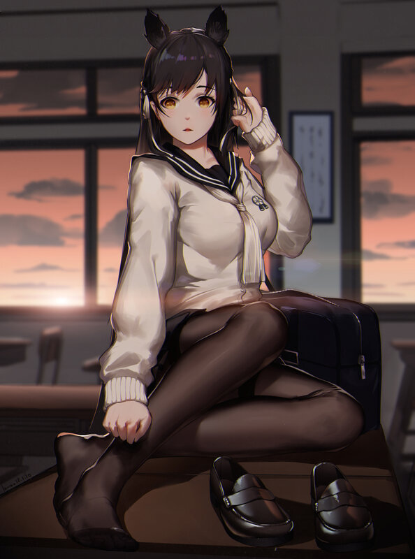 Anime Girl with Cat Ears — Brown, Calm, Sunset