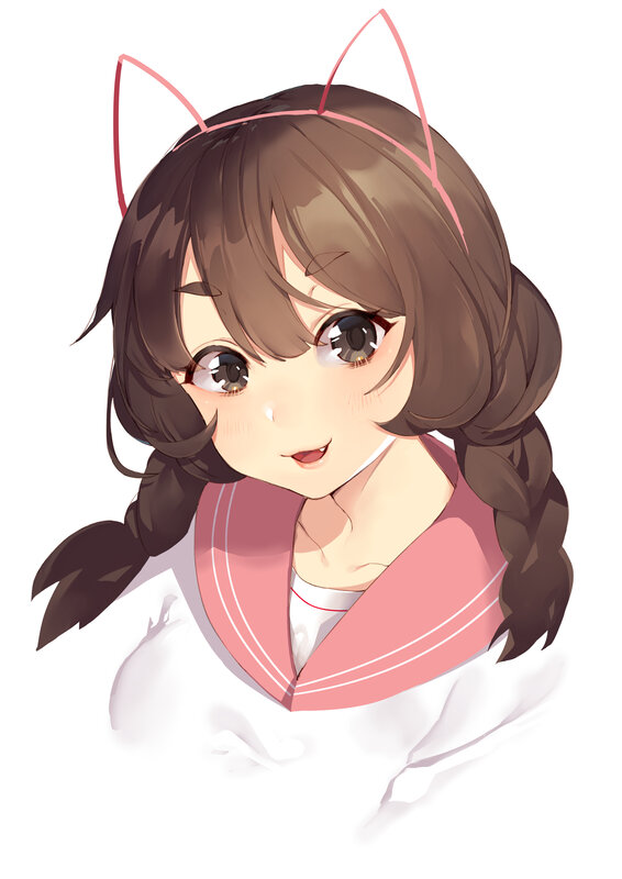 Anime Girl with Cat Ears — Brown, Cheerful, Digital Art