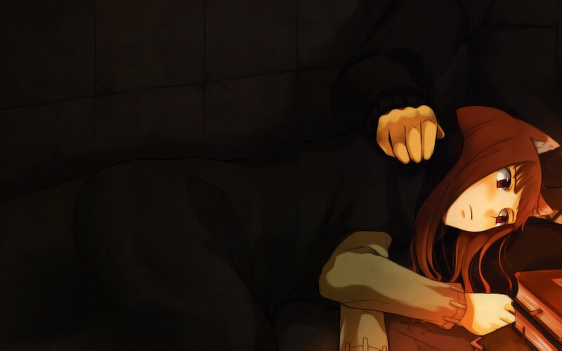 Anime Girl with Cat Ears — Brown, Dramatic, Night, Cat Ears, Book