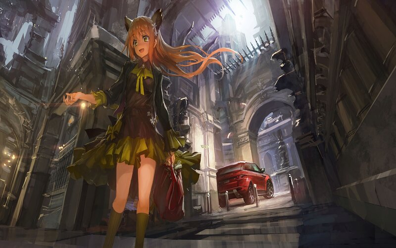 Anime Girl with Cat Ears — Brown, Dramatic, Night