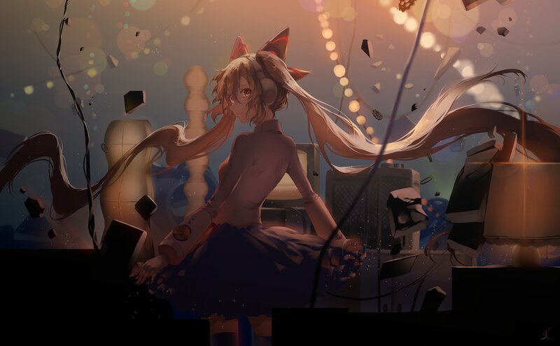 Anime Girl with Cat Ears — Brown, Dramatic, Sunset