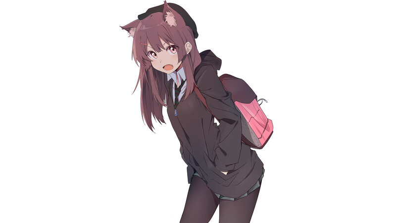 Anime Girl with Cat Ears — Brown, Neutral, Backpack