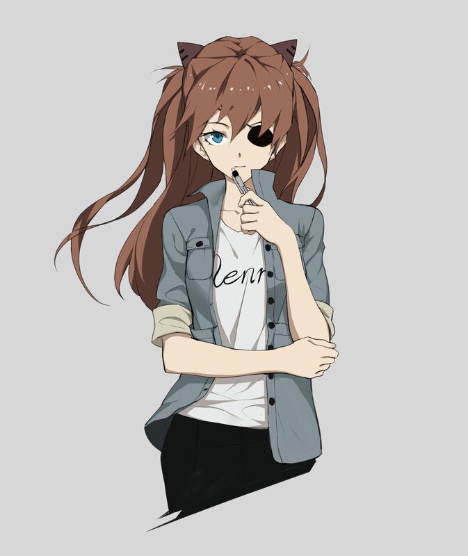 Anime Girl with Cat Ears — Brown, Neutral, Digital Art, Cat Ears, Eye Patch