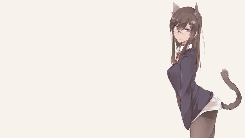 Anime Girl with Cat Ears — Brown, Neutral, Digital Art, Cat Ears, Tail