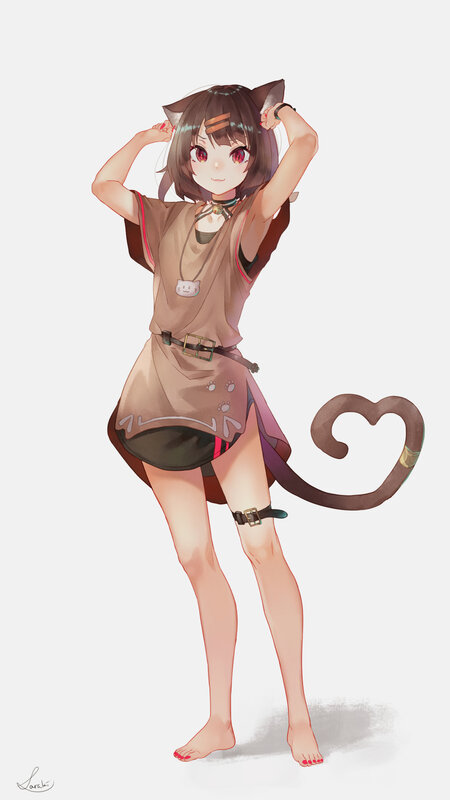 Anime Girl with Cat Ears — Brown, Playful, Digital Art, Cat Tail