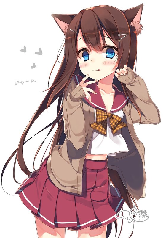 Anime Girl with Cat Ears — Brown, Playful, Digital Art