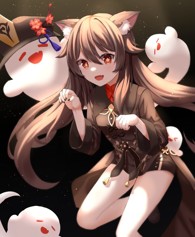 Anime Girl with Cat Ears — Brown, Playful, Night, Digital Art