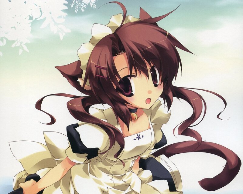 Anime Girl with Cat Ears — Brown, Playful, Spring