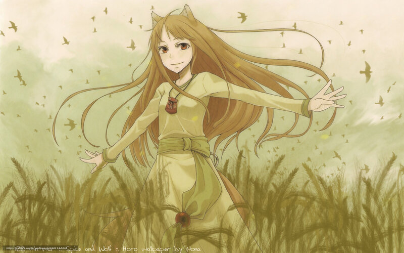 Anime Girl with Cat Ears — Brown, Serene, Afternoon, Birds
