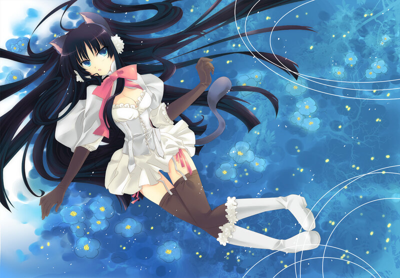 anime girl with cat ears floating