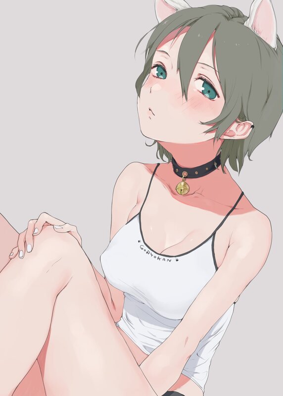 Anime Girl with Cat Ears — Gray, Calm, Digital Art, Cat Ears