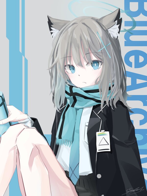 Anime Girl with Cat Ears — Gray, Calm, Digital Art, Scarf
