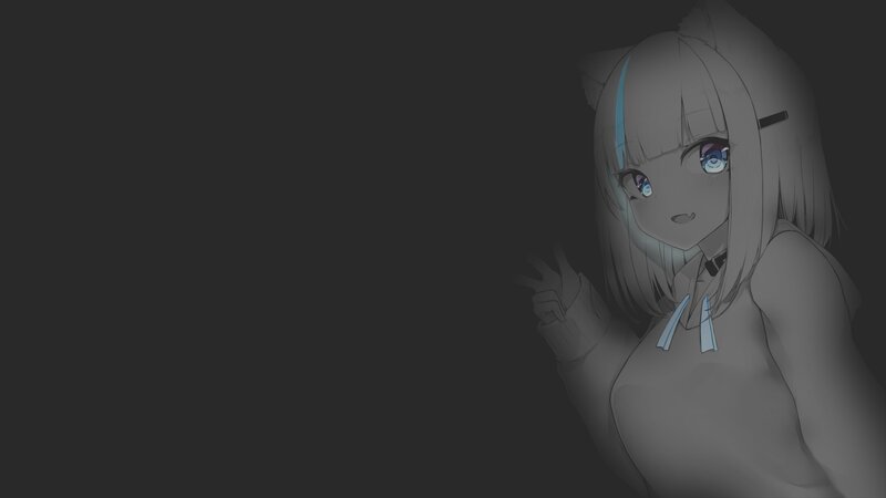Anime Girl with Cat Ears — Gray, Dark, Digital Art, Cat Ears, Blue Eyes