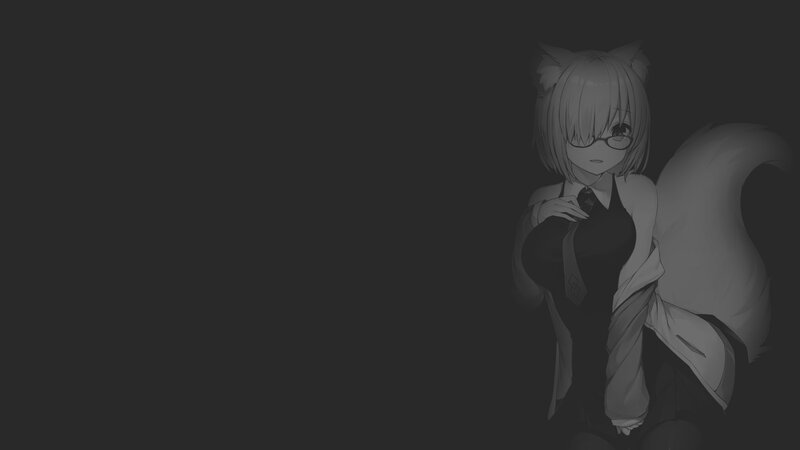 Anime Girl with Cat Ears — Gray, Dark, Digital Art, Cat Ears