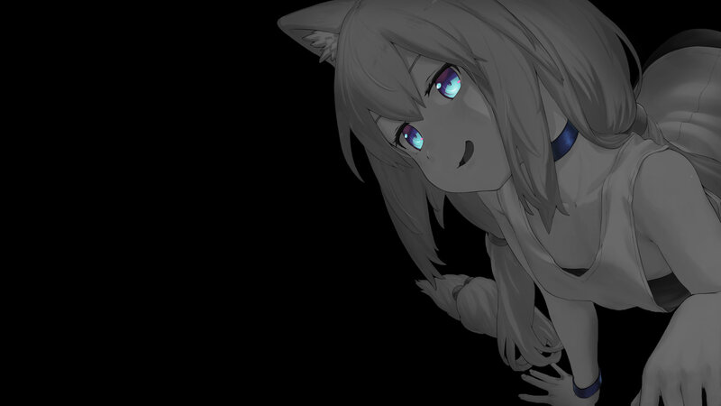 Anime Girl with Cat Ears — Gray, Dramatic, Digital Art, Cat Ears, Blue Eyes