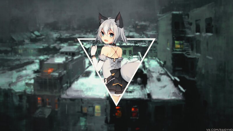 Anime Girl with Cat Ears — Gray, Dramatic, Night, Digital Art