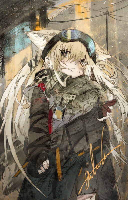Anime Girl with Cat Ears — Gray, Dramatic, Night