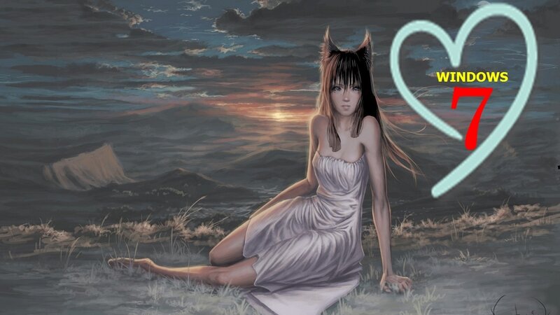 Anime Girl with Cat Ears — Gray, Dramatic, Sunset
