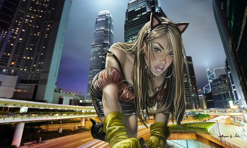 Anime Girl with Cat Ears — Gray, Dramatic