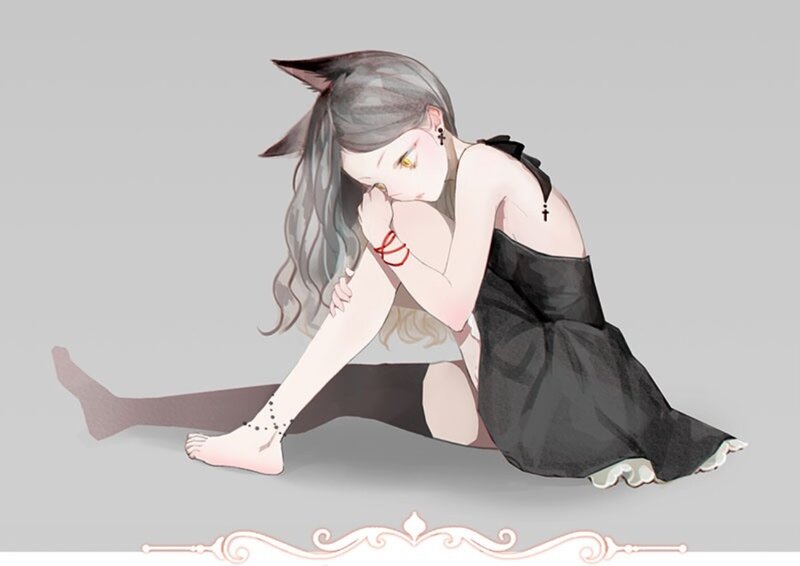 Anime Girl with Cat Ears — Gray, Melancholic