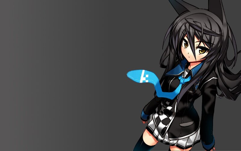 Anime Girl with Cat Ears — Gray, Neutral, Cat Ears, Blue Tie