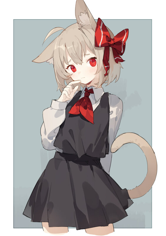Anime Girl with Cat Ears — Gray, Neutral, Digital Art, Cat Ears, Tail