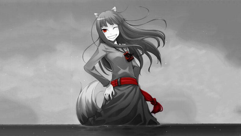 Anime Girl with Cat Ears — Gray, Playful, Digital Art