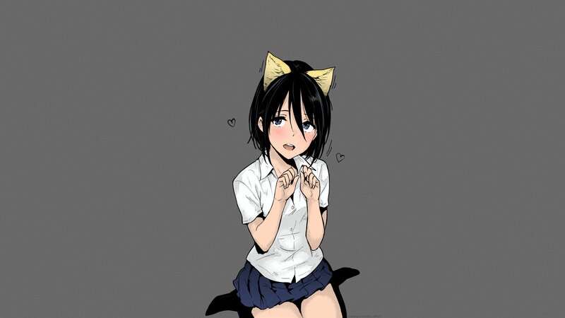 Anime Girl with Cat Ears — Gray, Playful, Manga